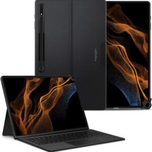 Spigen Thin Fit Pro designed for Samsung Galaxy Tab S8 ULTRA case cover (14.6 inch) with S Pen Holder, Heavy Duty Protection with Stand (2022) – Black