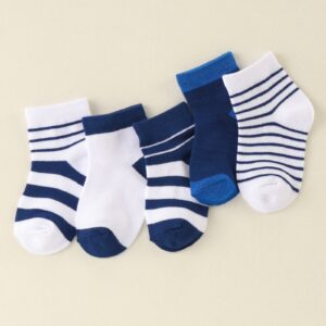 Honeyhap Premium Cotton Bamboo Antibacterial Ankle Length Solid Socks Pack Of 5 - Navy Blue & White