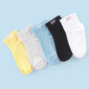 Honeyhap Premium Cotton Bamboo Non Terry Ankle Length Solid Colour Socks Pack of 5 - Black White Atomizer Gloden Haze & Ecru Melange