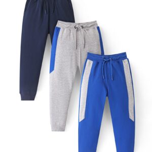 Primo Gino 100% Cotton Knit Full Length Solid Color Track Pant Pack Of 3 - Blue & Grey